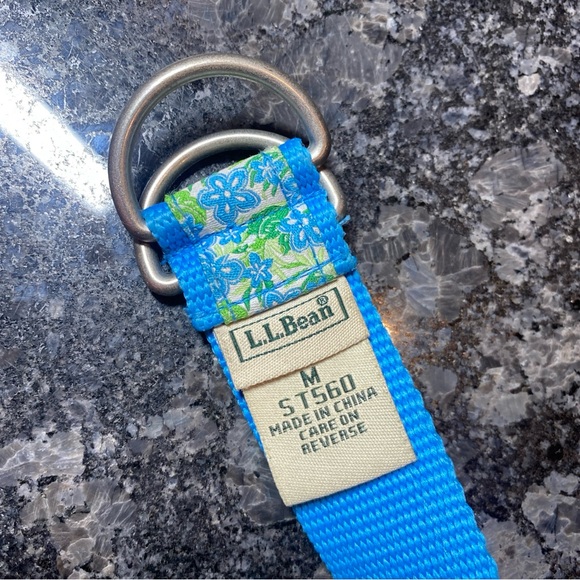 L.L. Bean D-ring Canvas Belt Floral Ribbon Cornflower Blue Silver Buckle Sz M - Picture 3 of 6